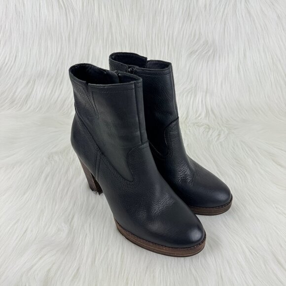 Wmns Lucky Brand Quintei Leather Zipper Western Ankle Boots Booties Sz 8.5M Blk - Picture 12 of 13